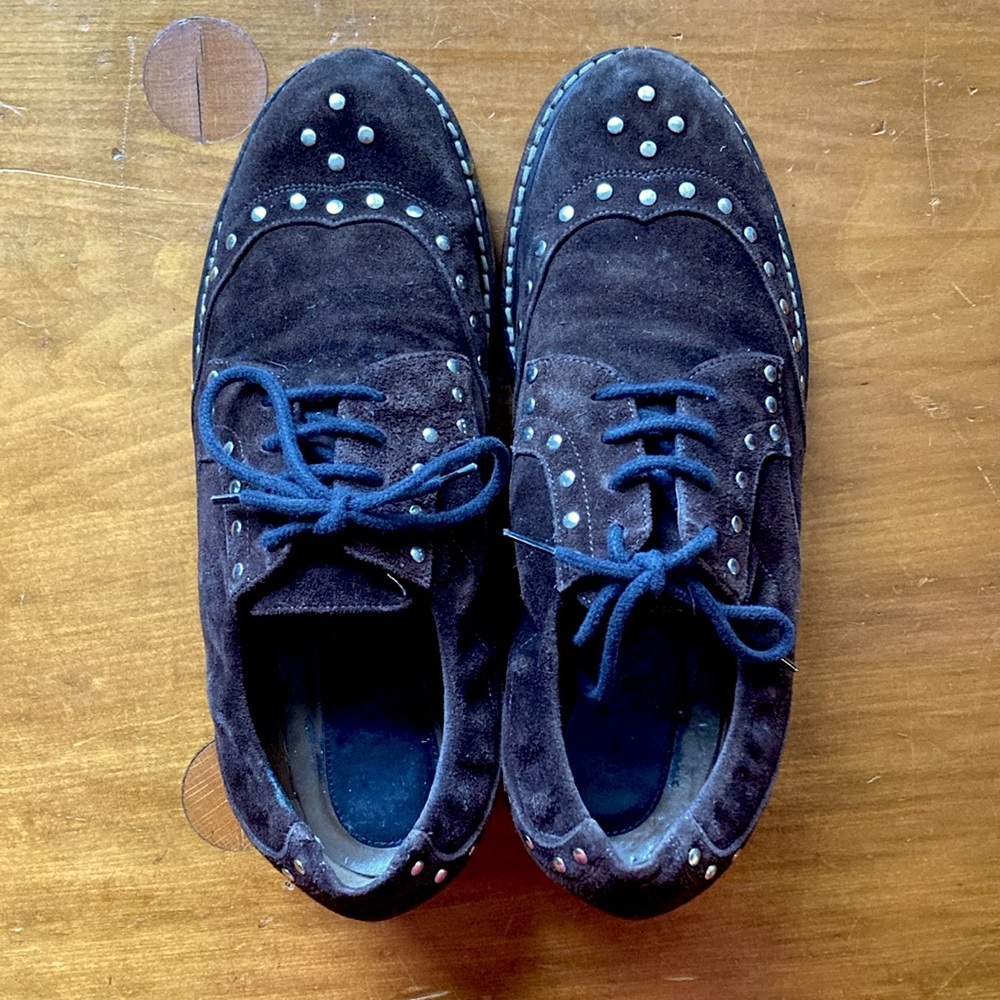 Studded Suede MARNI Oxfords Sz 37 Brown Made in Italy